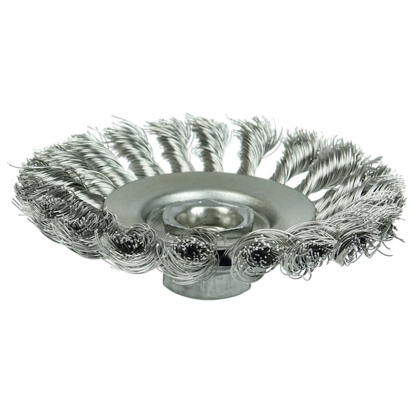 Weiler Knot Bevel Brush 4-1/2", .014" Stainless Steel Fill, 5/8"-11 UNC Nut 13466 - main